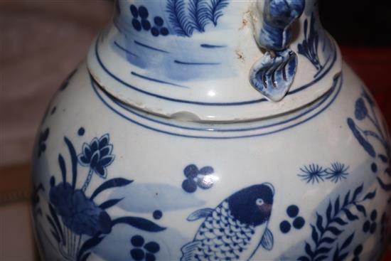 A Chinese blue and white fish vase height 43cm